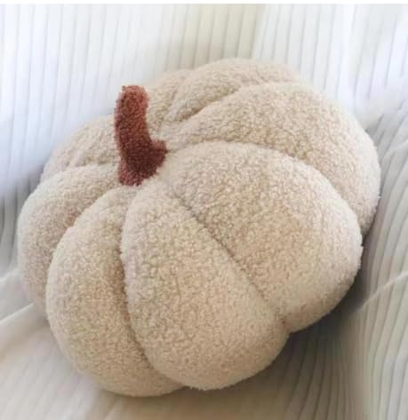 Herbstdeko Kürbis Kissen, Herbst Deko Kürbiskissen Plüsch, Herbst Dekoration 3D Kürbis Dekokissen, Kürbisse Plüschkissen Kuscheltier für Halloween Schlafzimmer Sofa Couch (Cremeweiß, 35mm) von FUFRE