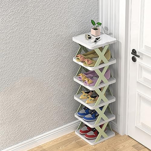 Mehrschichtiges Schuhregal, 6 Lagen Faltbares Schuhregal Organizer Schmal, Schuhschrank Schmal aus Kunststoff, Stiefel Schuhe Standregal für Schrank Flur Schlafzimmer Eingang Schlafzimmer, 24*26*82cm von FUFRE