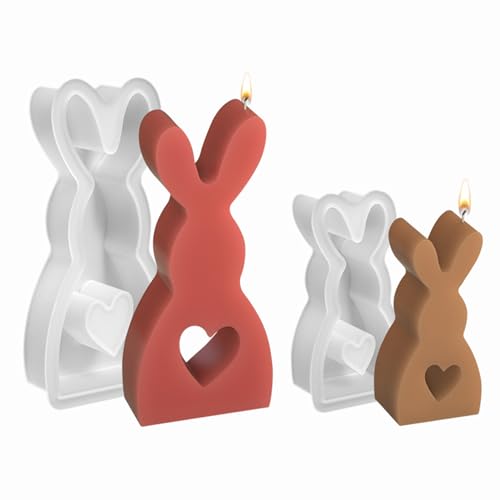 Ostern Kaninchen Silikonformen Gießformen, 3D Kaninchen Kerzenformen zum Gießen, Hasenform für Ostern, Frühling Ostern Hase Silikonform Gießform für DIY Sojawachs Kerzen Seife Handwerk (2pcs) von FUFRE