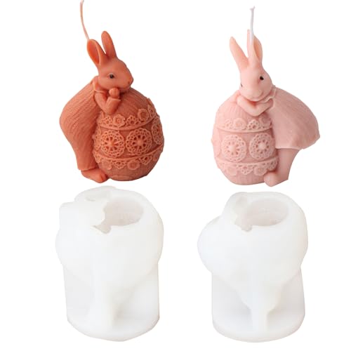 Ostern Kaninchen Silikonformen Gießformen, 3D Osterhase Osterei Kerzenformen zum Gießen, Ostern Hase Silikonform Gießform Kerzenform für Osterdeko DIY Sojawachs Kerzen Seife Gips Handwerk (2PCS) von FUFRE