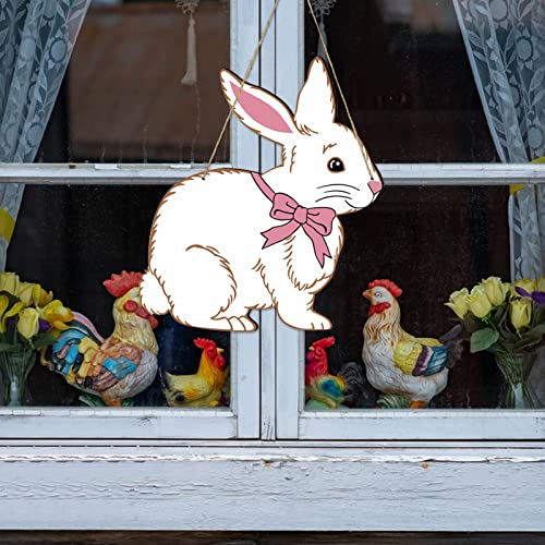 Ostern Türschild Holz Osterdeko zum Aufhängen Groß Frohe Ostern Haustürschild Osterhasen Osterdeko Fenster Hängend Wandschild Osterschmuck für Haustüren Wände Fenster (Kaninchen) von FUFRE