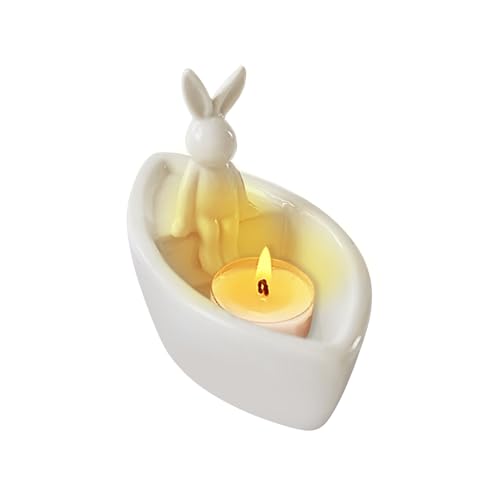 Osternhase Kerzenhalter aus Keramik, Osterdeko Modern Nordic Porzellan Kerzenständer Weiß, Ostern Deko Teelichthalter, Kaninchen Kerzenständer für Ostern Tischdeko Deko Wohnzimmer (Hase 02) von FUFRE