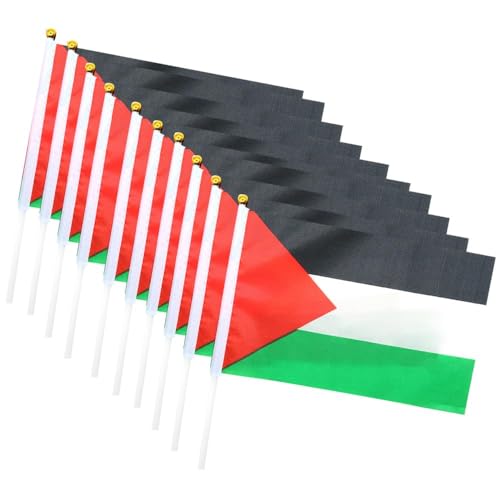 Palestine Flag, 14 x 21 cm Mini Palestinian Flag Handfahne Flagge, Palästina Flagge Klein mit Stange, Palästina Handfahne Flagge, Palestine Stick Flagge Lebendige Farben und Lichtecht (10) von FUFRE