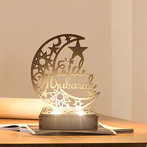 FUFRE Ramadan Deko Holz LED Lampe Mond Stern Laterne Eid Mubarak Dekoration, Muslim Islam Ramadan Dekoration Halbmond Nachtlicht Ornamente für Muslimische Ramadan Festival Gebetszubehör (A) von FUFRE
