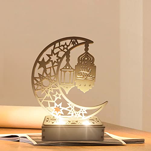 FUFRE Ramadan Deko Holz LED Lampe Mond Stern Laterne Eid Mubarak Dekoration, Muslim Islam Ramadan Dekoration Halbmond Nachtlicht Ornamente für Muslimische Ramadan Festival Gebetszubehör (C) von FUFRE