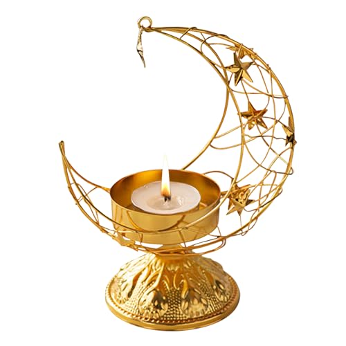 Ramadan Deko Moon Teelichthalter Gold Deko Wohnzimmer Modern Kerzenständer Eid Mubarak Moon Stern Dekoration Islam Deko Metall Moon Teelichthalter Tischdeko für Ramadan Mubarak Dekoration (Schwarz) von FUFRE