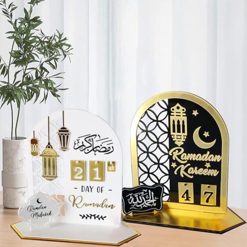 Ramadan Kalender, Ramadan Deko DIY Ramadan Adventskalender aus Acryl, Ramadan Kalender Kinder, Eid Mubarak Dekoration Countdown Kalender Ornament Ramadan Mubarak Deko Wohnzimmer (Weiß+Schwarz) von FUFRE