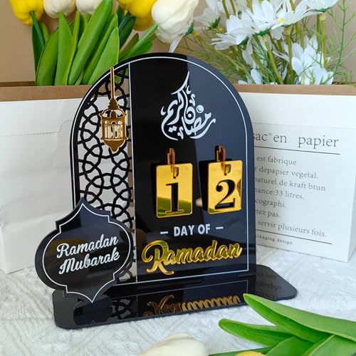 Ramadan Kalender 2024, Ramadan Deko Adventskalender Eid Mubarak Dekoration DIY Ramadan Kalender aus Acryl, Ramadan Kalender Kinder, Ramadan Countdown Kalender Ornament Wohnzimmer Deko (Schwarz) von FUFRE