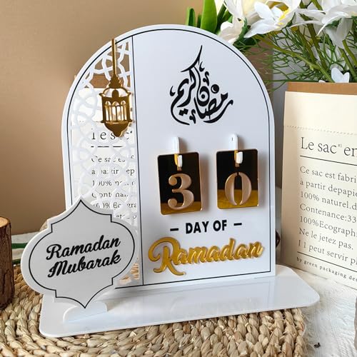 Ramadan Kalender 2024, Ramadan Deko Adventskalender Eid Mubarak Dekoration DIY Ramadan Kalender aus Acryl, Ramadan Kalender Kinder, Ramadan Countdown Kalender Ornament Wohnzimmer Deko (Weiß) von FUFRE