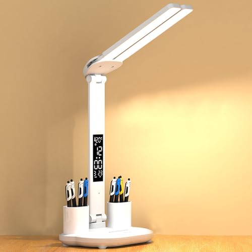 Schreibtischlampe LED Dimmbar - Tischlampe Kabellose mit 2000 mAh USB Wiederaufladbarem Akku, 3 Farben und 3 Helligkeitsstufen, LED Schreibtischlampe Bürolampe Leselampe für Kinder Büro (2000mAh) von FUFRE