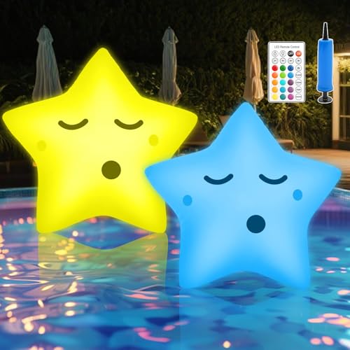 Schwimmende Solarleuchten, LED Aufblasbar Schwimmende Poolbeleuchtung 16 RGB Farbwechsel, IP68 wasserdichte PVC Poolbeleuchtung Solar, Pool Lichter Solar mit 2/4/6/8h Timer, für Pool Teich (2er) von FUFRE