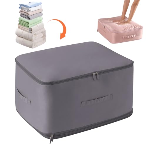 Selbstkomprimierender Organizer, Platzsparende Bettdecken Aufbewahrungstasche, Groß Selbstkomprimierende Organizertaschen for Bettdecken Kleidung Decken (grau, 54 * 42 * 60cm) von FUFRE