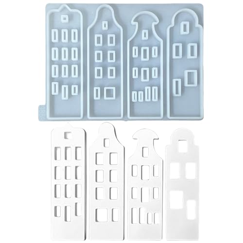 Silikonformen Gießformen Häuser, Silikonform Haus mit Fenster, Häuser Kerzenformen zum Gießen, Silikon Gießform Häuser mit Herz, Haus Silikonform für Sojawachs Kerzen, Seife, Gips, Handwerk (4 pcs) von FUFRE