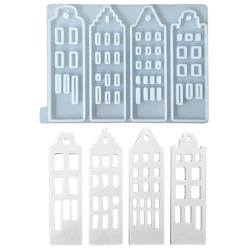 Silikonformen Gießformen Häuser, Silikonform Haus mit Fenster, Häuser Kerzenformen zum Gießen, Silikon Gießform Häuser mit Herz, Haus Silikonform für Sojawachs Kerzen, Seife, Gips, Handwerk (4pcs) von FUFRE