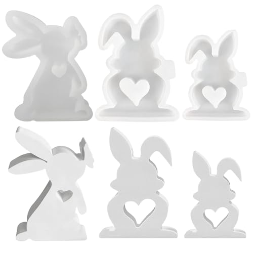 Silikonformen Gießformen Ostern, 3D Kaninchen Gießformen Silikon Ostern, Silikon Gießform Ostern, Frühling Ostern Hase Gießform Silikonform für DIY Sojawachs Kerzen Seife Gips Handwerk (3PCS) von FUFRE