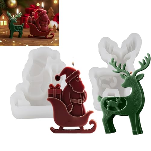 Silikonformen Gießformen Weihnachten,Weihnachtsmann Und Elch Silikonform, Silikonformen Zum Gießen Für Die Herstellung Von Kerzen, Seifen, Duftkerzen, Wohndekorationen Usw (A+B) von FUFRE