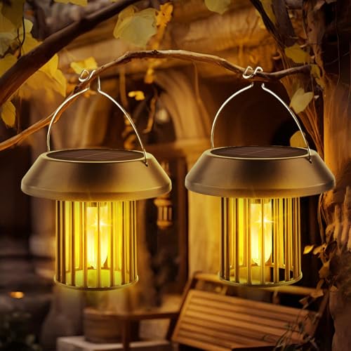 Solarlampen für Außen Hängend, klein Solarlaterne für Außen, warmweiß Solar Hängeleuchte in 8-10h Bleuchtdauer, IP44 Wsserdicht Solar Lampe Outdoor Hängend, für Terrasse Rasen Balkon (2pcs) von FUFRE