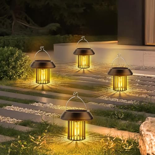 Solarlampen für Außen Hängend, klein Solarlaterne für Außen, warmweiß Solar Hängeleuchte in 8-10h Bleuchtdauer, IP44 Wsserdicht Solar Lampe Outdoor Hängend, für Terrasse Rasen Balkon (4pcs) von FUFRE