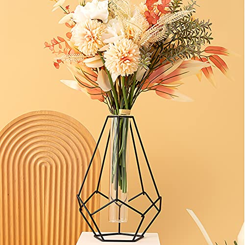 Vase aus Eisen Kreativen Geometrische Vasen Tischvase Dekoration, Hydroponische Glasvase mit Geometrischen Metallrahmen Pflanzen Glasvase für Zuhause, Tisch, Party, Hochzeit (Schwarz, Geometrische) von FUFRE