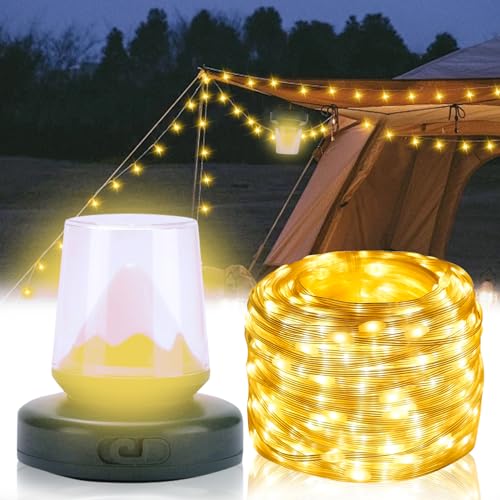 Wasserdichte Tragbare verstaubare Lichterkette für den Außenbereich, 10M LED Camping Lichterkette Aussen Batterie Wasserdicht USB Wiederaufladbare Campinglampe LED Zeltleuchte Outdoor (Das Neue) von FUFRE