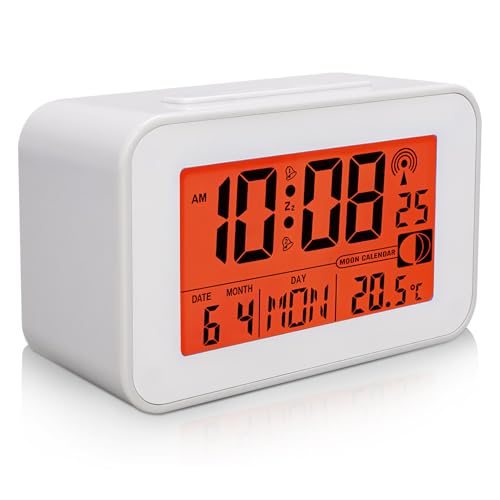 Wecker Digital mit Licht, Digitaler Funkwecker mit Temperatur, Datum Uhrzeit, Schlummerfunktion, Digitaler Wecker Batteriebetrieben, Digital Tischuhr Funkwecker für Schlafzimmer und Camping (Schwarz) von FUFRE