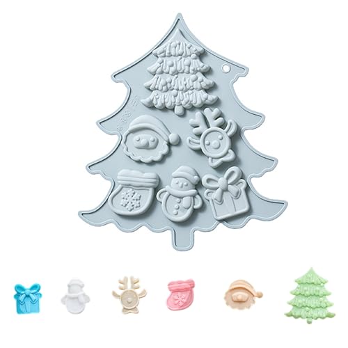 Weihnachten Schokoladenform Silikon 6 Muster Pralinenform Weihnachten Silikonform, Weihnachten Schokolade Form, Non Stick 3D Schokoladenform Kuchen Schokolade Weihnachtsdeko (Weihnachtsbaum blau) von FUFRE