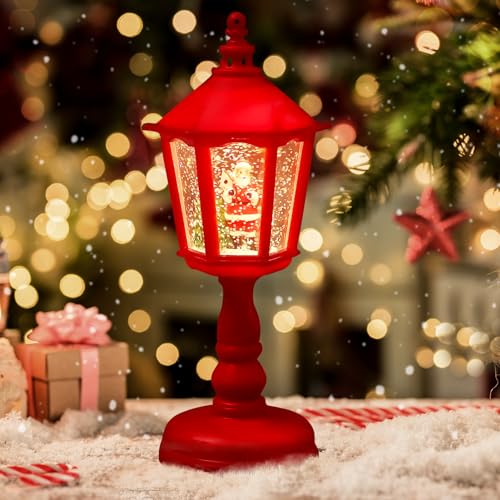 FUFRE Weihnachtsdeko Laterne Weihnachtslaterne mit Schneegestöber, LED Weihnachtsbeleuchtung Innen Beleuchtete Tischdeko Weihnachten Glitzernde Schneekugel Laterne, USB und Batteriebetrieben (Rot) von FUFRE
