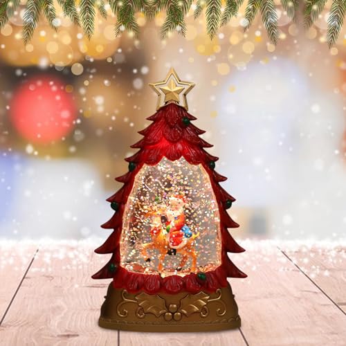 Weihnachtsdeko Schneekugel Laterne Weihnachtslaterne mit Schneegestöber, Weihnachtsschneekugel Beleuchtete Tischdeko Weihnachten Glitzernde Weihnachtsbeleuchtung Schneekugel Dekoration (Rot) von FUFRE