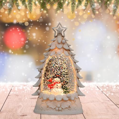 Weihnachtsdeko Schneekugel Laterne Weihnachtslaterne mit Schneegestöber, Weihnachtsschneekugel Beleuchtete Tischdeko Weihnachten Glitzernde Weihnachtsbeleuchtung Schneekugel Dekoration (Weiß) von FUFRE