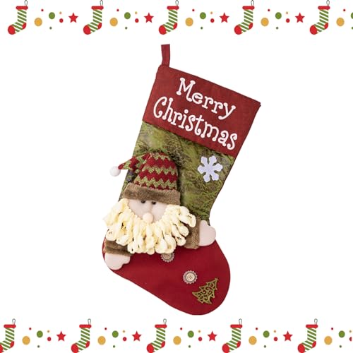 Weihnachtsstrumpf Weihnachtsdeko 3D Groß Nikolausstrumpf zum Befüllen und Aufhängen Nikolausstiefel Socken Weihnachtssocken Süßigkeiten Geschenktüte für Wand Treppe Weihnachten Deko (Weihnachtsmann) von FUFRE