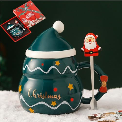 Weihnachtstasse, 480 Ml Tasse Weihnachten Keramiktasse Mit Deckel Und Löffel, Niedliche Weihnachtstassen Set, Für Eltern, Süße Und Freunde Für Geburtstagen, Weihnachten (B) von FUFRE