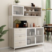 Buffetschrank mit Arbeitsplatte, hoher Buffetschrank mit 3 Schubladen, Sideboard mit Regalen, Esszimmerschrank für Küche, Wohnzimmer, Esszimmer Buffetschrank mit Arbeitsplatte, hoher Buffetschrank mit 3 Schubladen, Sideboard mit Regalen, Esszimmerschrank für Küche, Wohnzimmer, Esszimmer von FUFU&GAGA