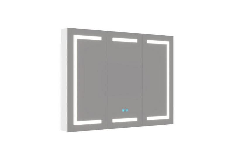 FUFU&GAGA Badezimmerspiegelschrank LED-Spiegelschrank mit 3 Türen, Weiß, MDF+Glas, 120×13×90 cm von FUFU&GAGA
