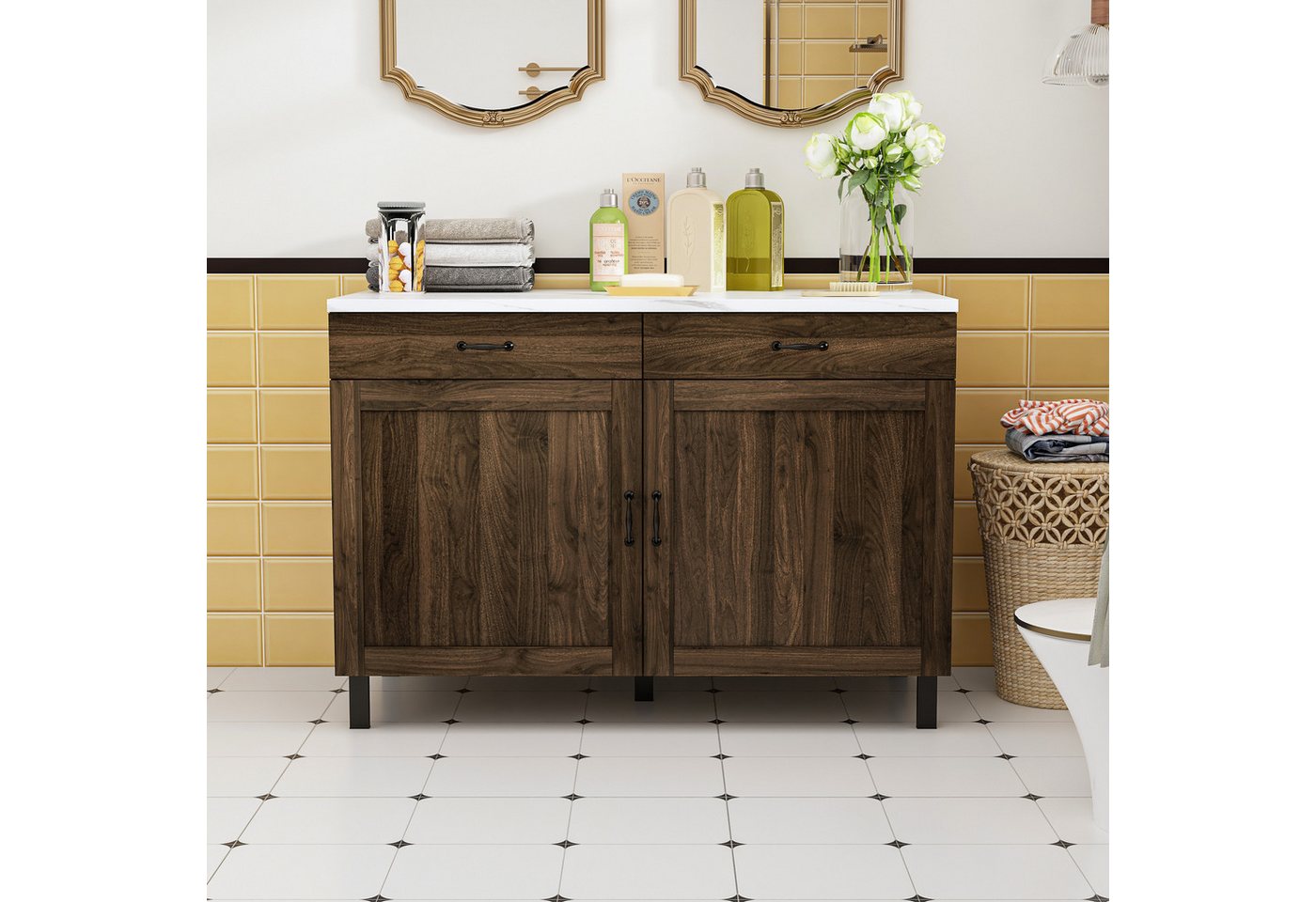 FUFU&GAGA Badkommode Badezimmerschrank mit Türen & Schubladen, Walnussoptik,MDF,120x60x85cm FUFU&GAGA Badkommode Badezimmerschrank mit Türen & Schubladen, Walnussoptik,MDF,120x60x85cm von FUFU&GAGA