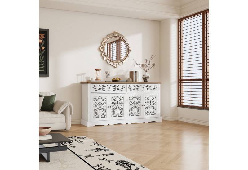FUFU&GAGA Beistellschrank Sideboard & Hochschrank mit weißen Schnitzfronten, HDF von FUFU&GAGA