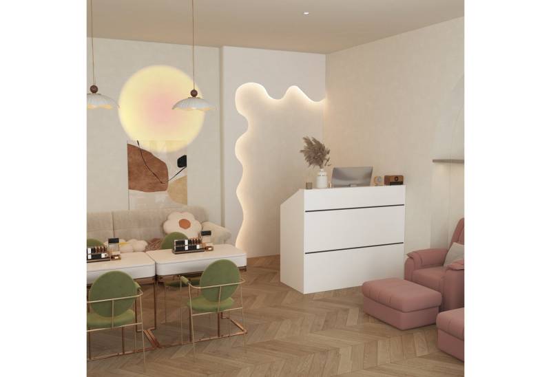 FUFU&GAGA Empfangstheke Empfangstheke mit Streifendekor, Weiß, MDF, 120×50×100 cm von FUFU&GAGA