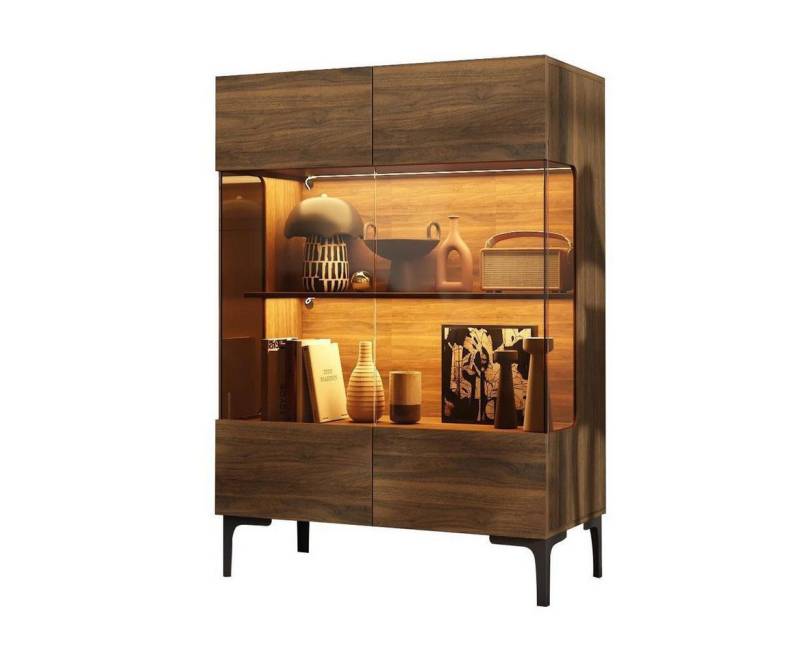 FUFU&GAGA Glasvitrine Moderner Vitrinenschrank mit Beleuchtung, Dunkelbraun von FUFU&GAGA