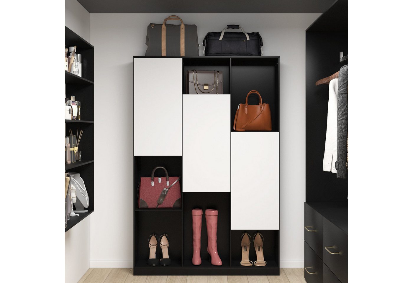 FUFU&GAGA Kleiderschrank 3 Türen und 12 Stauräume,120*30*180cm, Schwarz+weiß, MDF von FUFU&GAGA