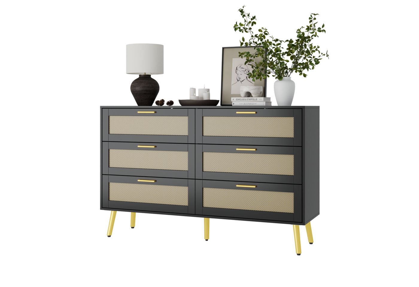 FUFU&GAGA Kommode Kommode mit 6 Schubladen, Schwarz, MDF, 120×34×74,5 cm von FUFU&GAGA