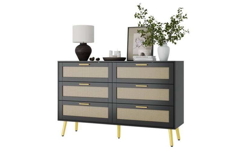 FUFU&GAGA Kommode Kommode mit 6 Schubladen, Schwarz, MDF, 120×34×74,5 cm von FUFU&GAGA