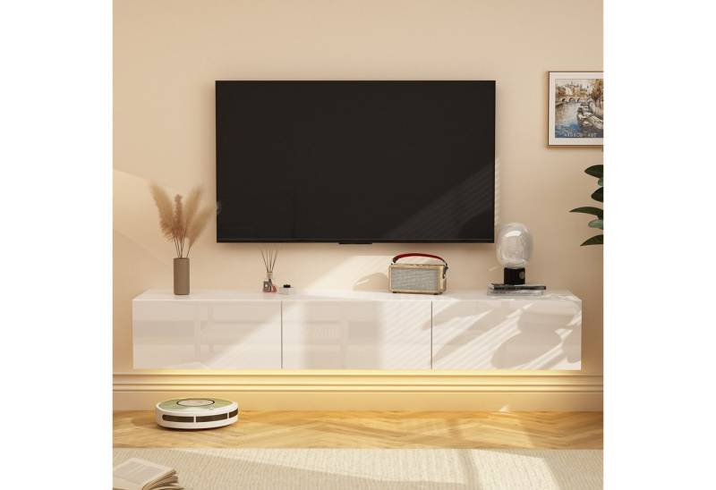 FUFU&GAGA Lowboard Lowboard mit Beleuchtung und 3 Schubladen weiß 160 x 35 x 25 cm von FUFU&GAGA