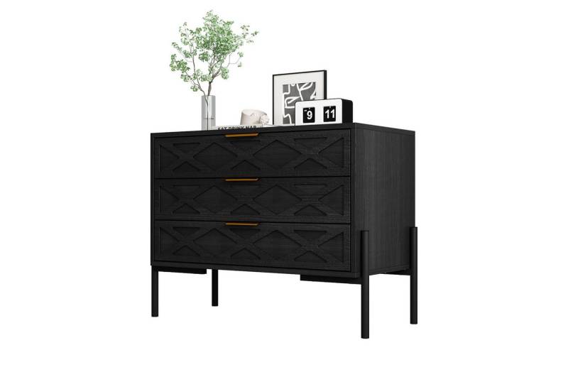 FUFU&GAGA Nachtschrank Nachtschrank mit Schubladen, Schwarz, MDF, 75.4×39×60cm von FUFU&GAGA