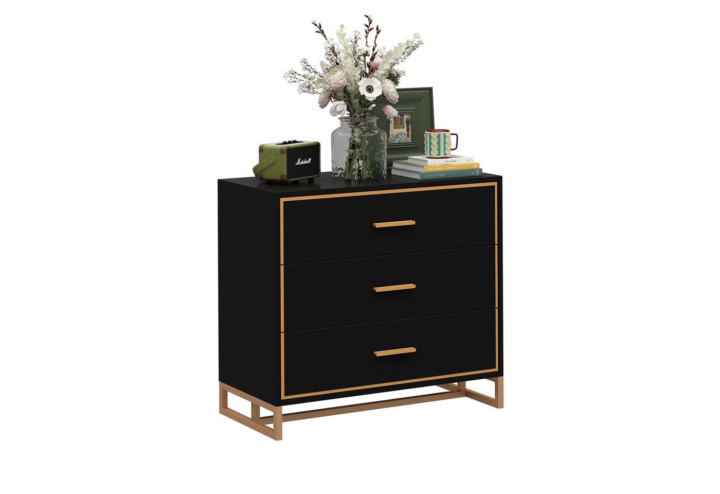 FUFU&GAGA Nachttisch mit 3 Schubladen, 80 x 40 x 73 cm, schwarz, MDF FUFU&GAGA Nachttisch mit 3 Schubladen, 80 x 40 x 73 cm, schwarz, MDF von FUFU&GAGA