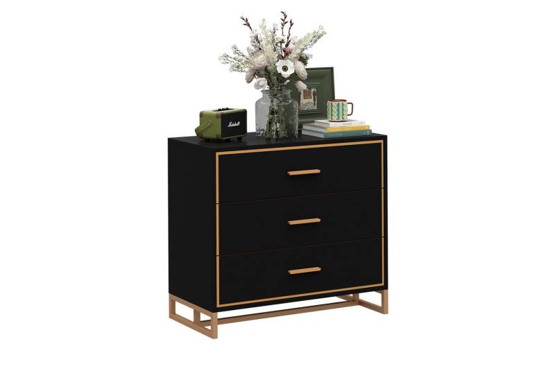 FUFU&GAGA Nachttisch mit 3 Schubladen, 80 x 40 x 73 cm, schwarz, MDF von FUFU&GAGA