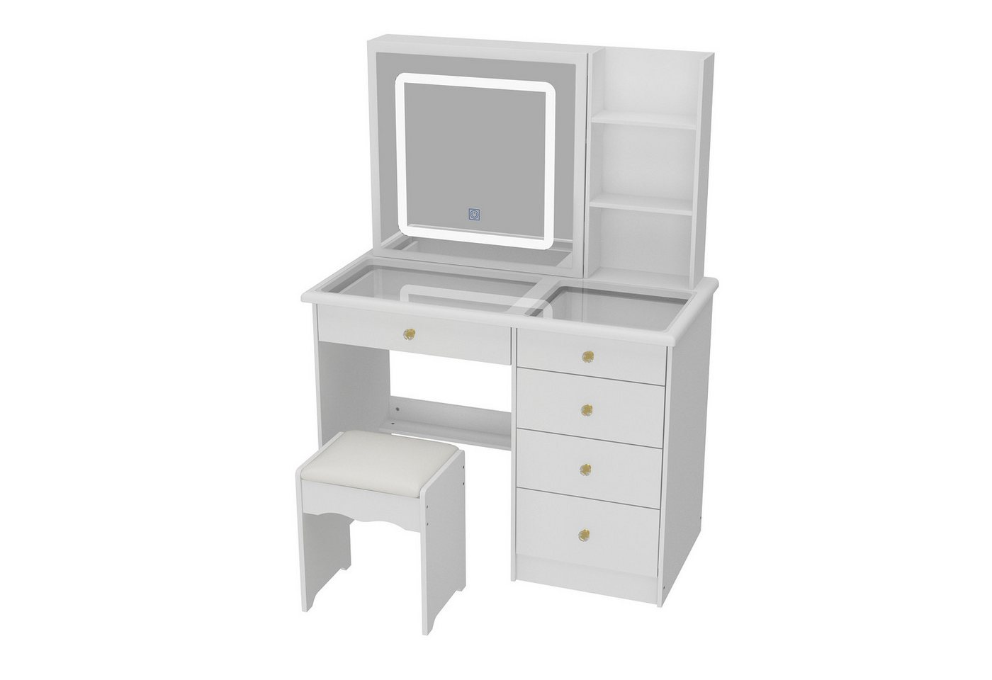 FUFU&GAGA Schminktisch Schminktisch mit LED-Spiegel, Weiß, MDF, 100×50×135cm FUFU&GAGA Schminktisch Schminktisch mit LED-Spiegel, Weiß, MDF, 100×50×135cm von FUFU&GAGA