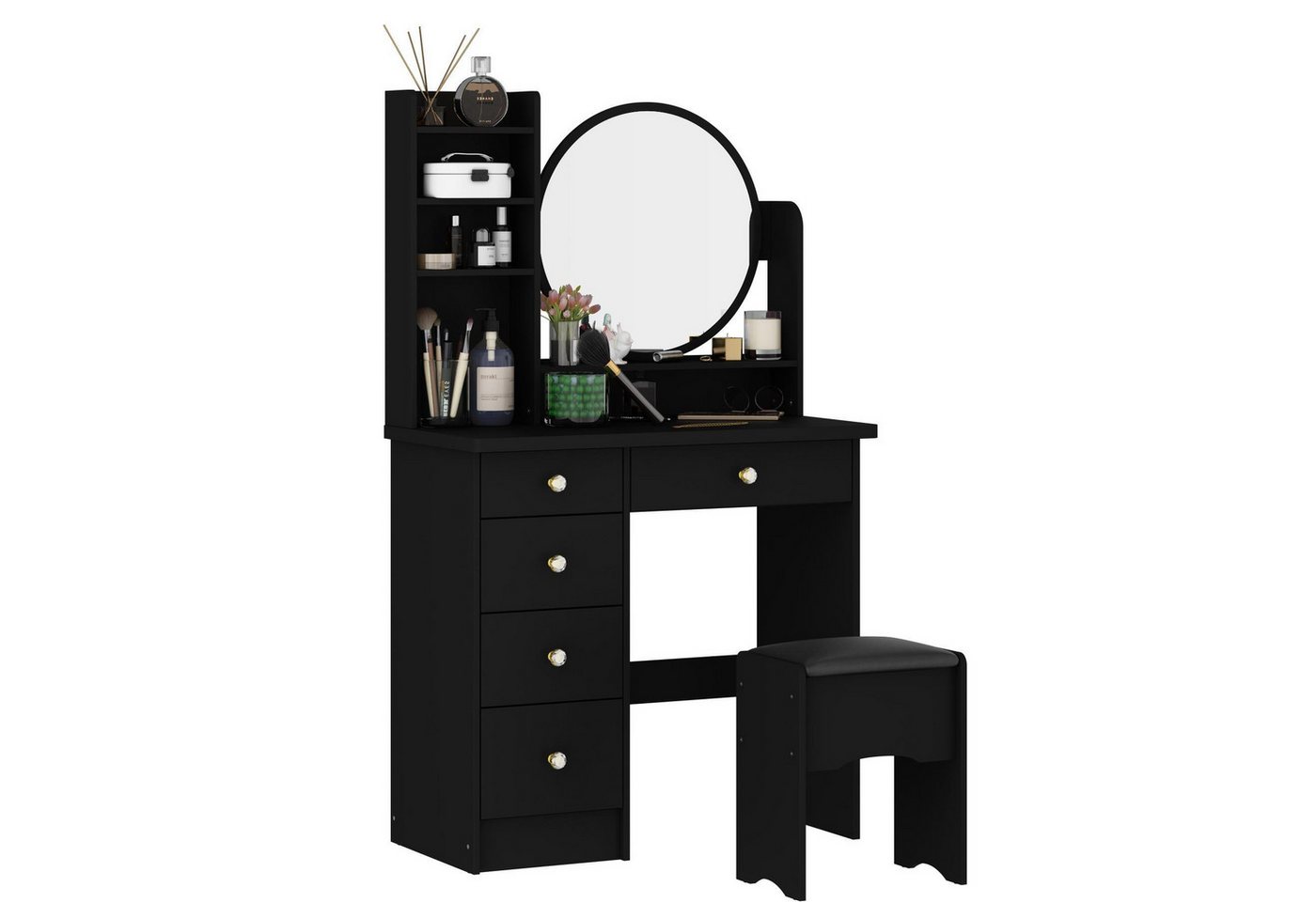FUFU&GAGA Schminktisch mit Hocker und 5 Schubladen, 80 B x 40 T x 135H cm FUFU&GAGA Schminktisch mit Hocker und 5 Schubladen, 80 B x 40 T x 135H cm von FUFU&GAGA