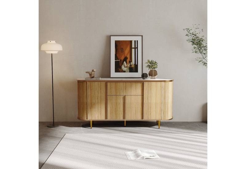 FUFU&GAGA Sideboard Beistellschrank in Holzoptik mit Marmorplatte, MDF, 160×39,7×82,5 cm von FUFU&GAGA