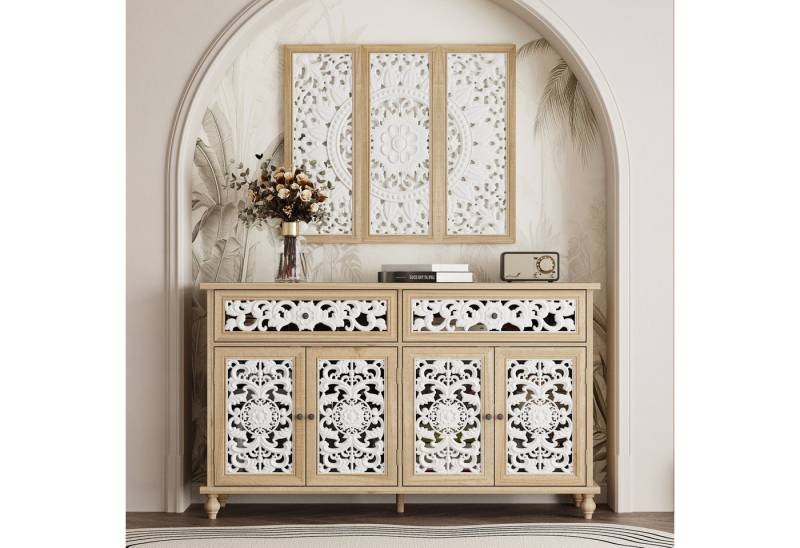 FUFU&GAGA Sideboard mit 2- Türen und 2- Schubladen, mit geschnitzten Zierplatten von FUFU&GAGA