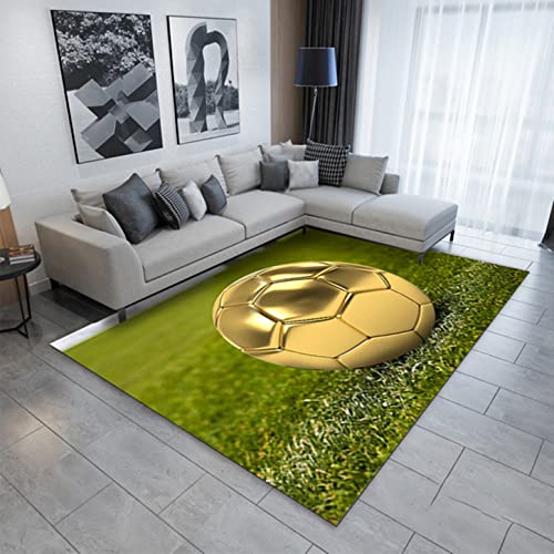 Fußball Druck Indoor Teppich Jungen Mädchen Spiel Teppich rutschfest Wohnzimmer Schlafzimmer Dekorative Teppich Flamme Fußball Nachttisch Teppich Doormat Küche Teppich (Gold,50x80 cm) von FUFUTE