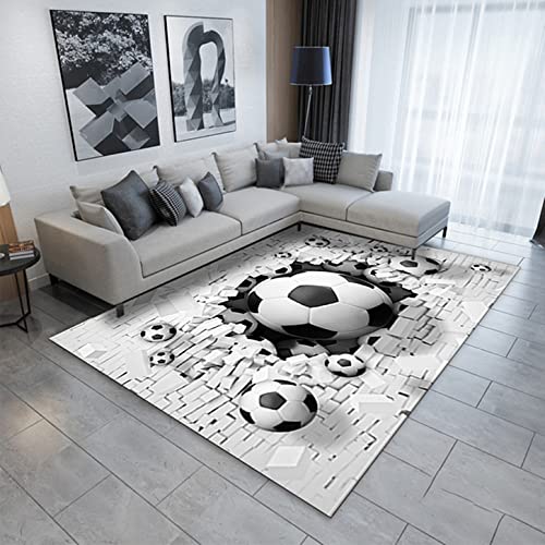 Fußball Druck Indoor Teppich Jungen Mädchen Spiel Teppich rutschfest Wohnzimmer Schlafzimmer Dekorative Teppich Flamme Fußball Nachttisch Teppich Doormat Küche Teppich (Grau,100x120 cm) von FUFUTE